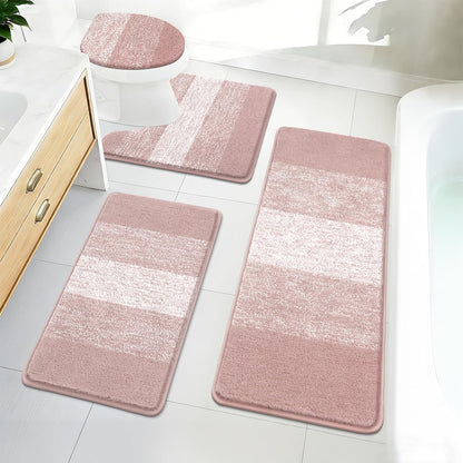 Bathroom Rug Set 4 Piece, Plush Microfiber Bath Mat, Pink