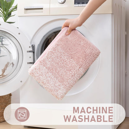 Bathroom Rug Set 4 Piece, Plush Microfiber Bath Mat, Pink