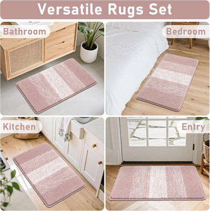 Bathroom Rug Set 4 Piece, Plush Microfiber Bath Mat, Pink
