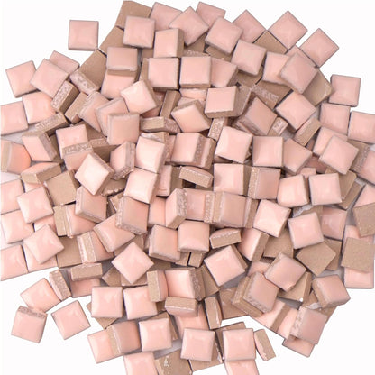 Ceramic Mosaic Tiles for Crafts, 300g/200 Pieces - Mosaic Square Tile(0.47in), Glazed Porcelain Tiles for Home Decoration DIY Projects (Beige Pink)