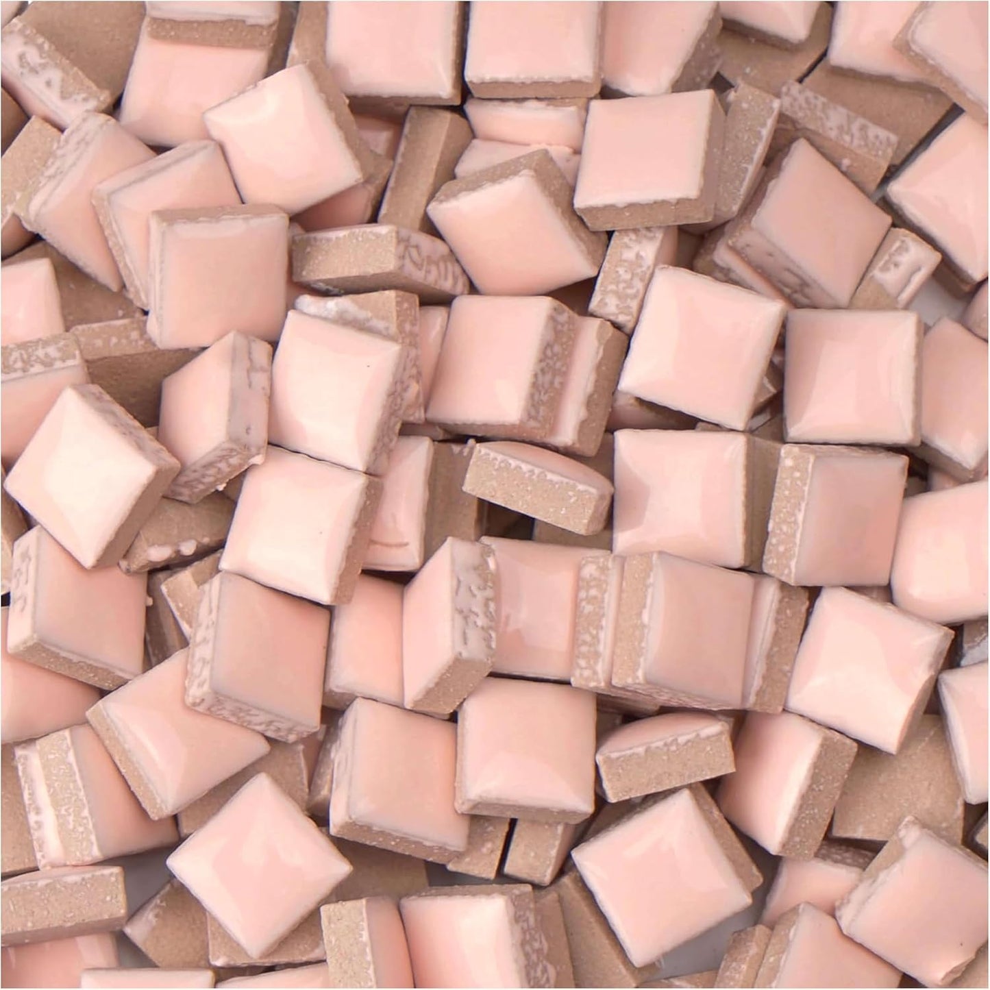 Ceramic Mosaic Tiles for Crafts, 300g/200 Pieces - Mosaic Square Tile(0.47in), Glazed Porcelain Tiles for Home Decoration DIY Projects (Beige Pink)