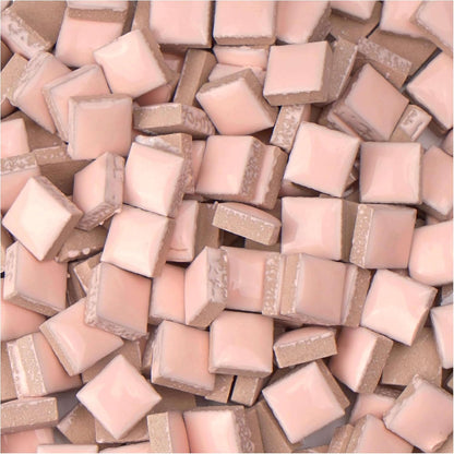 Ceramic Mosaic Tiles for Crafts, 300g/200 Pieces - Mosaic Square Tile(0.47in), Glazed Porcelain Tiles for Home Decoration DIY Projects (Beige Pink)