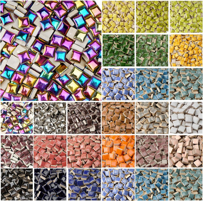 Ceramic Mosaic Tiles for Crafts, 300g/200 Pieces - Mosaic Square Tile(0.47in), Glazed Porcelain Tiles for Home Decoration DIY Projects (Beige Pink)