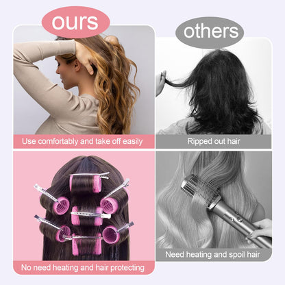 IKOCO Hair Rollers for Women, 4 Sizes with Clips, Comb & Travel Bag, Pink