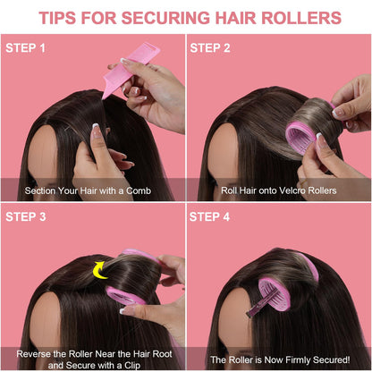 IKOCO Hair Rollers for Women, 4 Sizes with Clips, Comb & Travel Bag, Pink