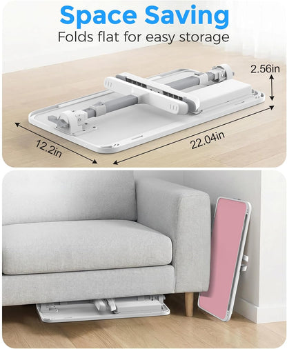 Laptop Bed Tray Table, Adjustable Sturdy Laptop Stand for Bed with Premium Materials, Folding Portable Lap Desk with Drawer for Writing Working Reading Eating Couch Floor (Pink, 22.04"×12.2")
