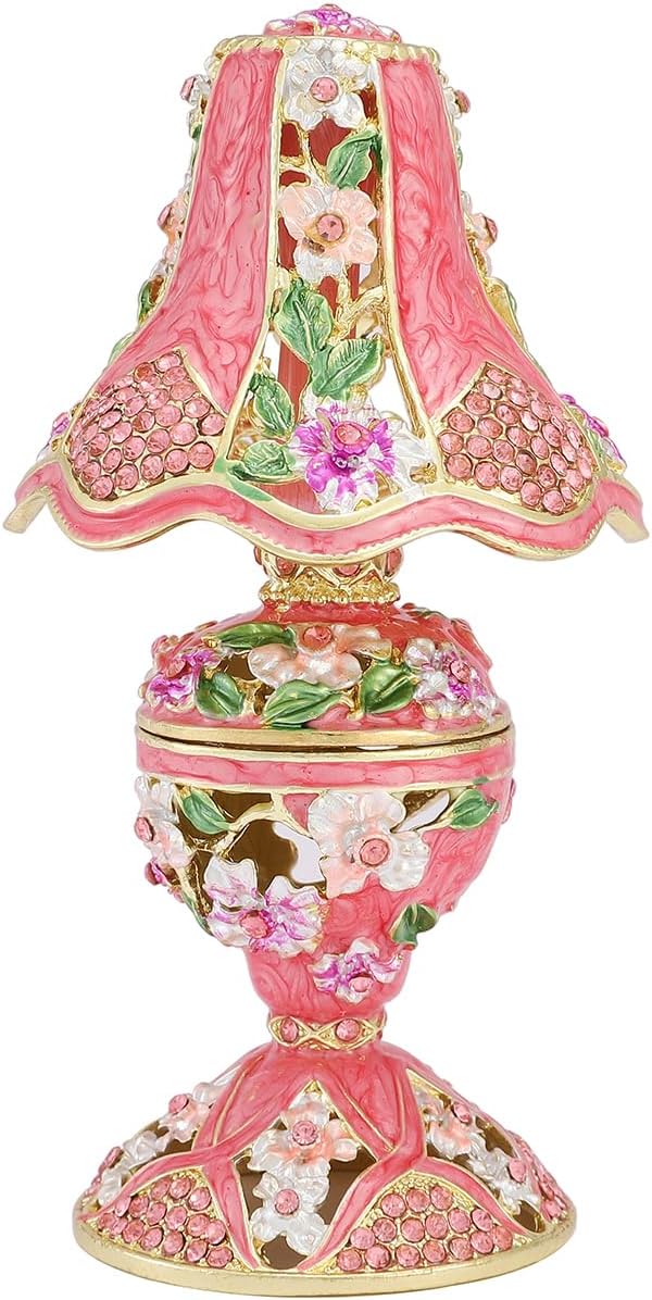 Vintage Pink Table Lamp Style Enamel Tirnke Box, Unique Gift for Family