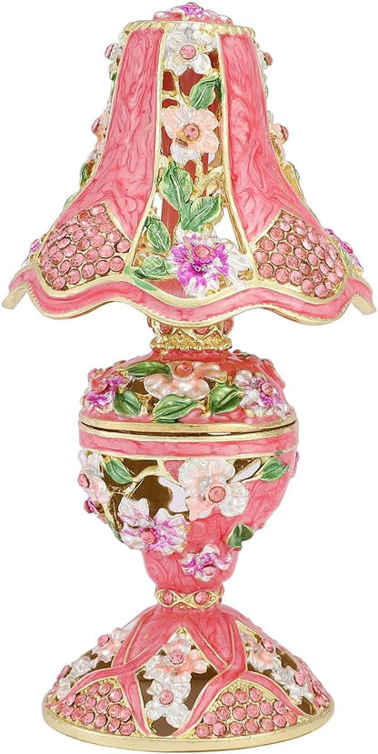Vintage Pink Table Lamp Style Enamel Tirnke Box, Unique Gift for Family