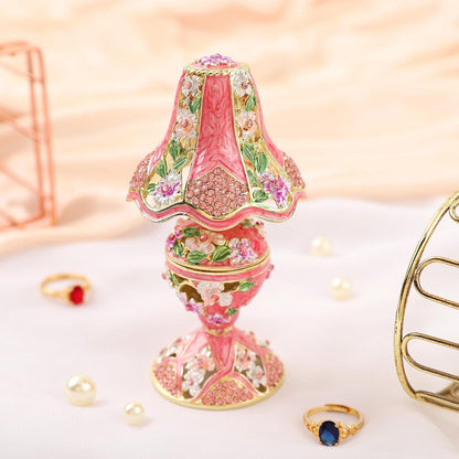 Vintage Pink Table Lamp Style Enamel Tirnke Box, Unique Gift for Family