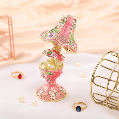 Vintage Pink Table Lamp Style Enamel Tirnke Box, Unique Gift for Family