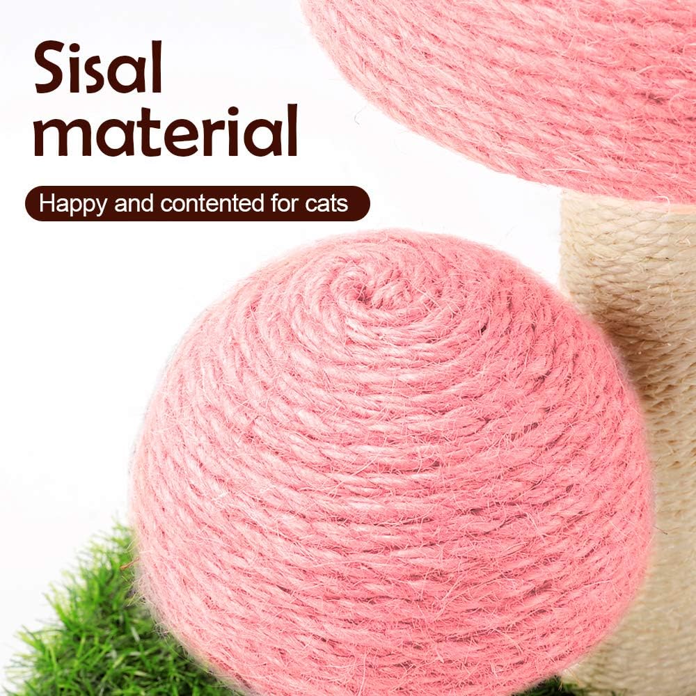 Cat Scratching Post, Mushroom Claw Scratching Post for Kitty, Natural Sisal Cat Scratchers Pole, 15x12 Inch Cat Interactive Toys (Pink)