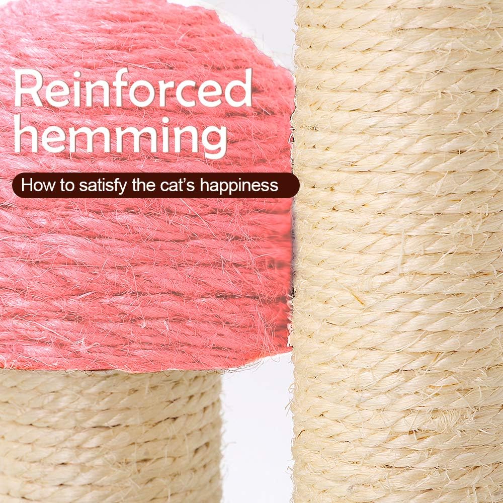 Cat Scratching Post, Mushroom Claw Scratching Post for Kitty, Natural Sisal Cat Scratchers Pole, 15x12 Inch Cat Interactive Toys (Pink)