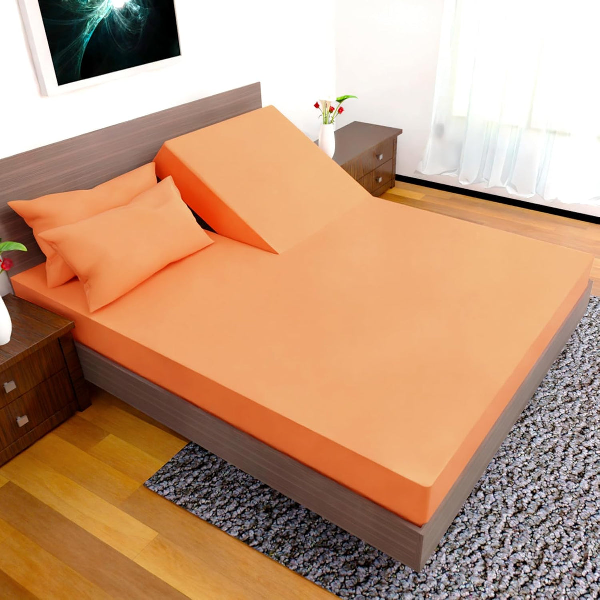 Top Split King Sheets Sets for Adjustable Bed, 4 Pcs Deep Pockets Double Brushed Microfiber Sheets, 34 Inch Split Top Fitted Sheet, 1 King Flat Sheet and 2 Pillowcases - Peach