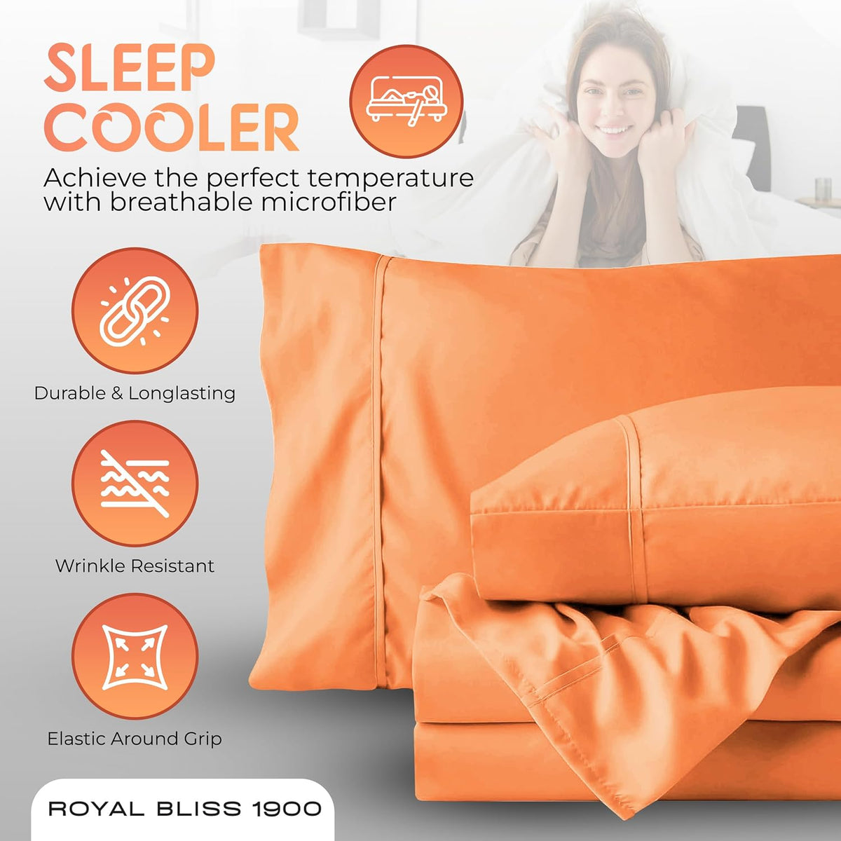 Top Split King Sheets Sets for Adjustable Bed, 4 Pcs Deep Pockets Double Brushed Microfiber Sheets, 34 Inch Split Top Fitted Sheet, 1 King Flat Sheet and 2 Pillowcases - Peach