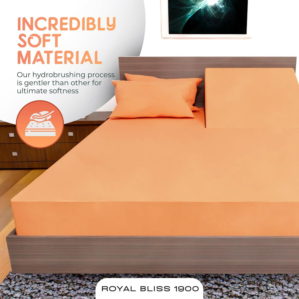 Top Split King Sheets Sets for Adjustable Bed, 4 Pcs Deep Pockets Double Brushed Microfiber Sheets, 34 Inch Split Top Fitted Sheet, 1 King Flat Sheet and 2 Pillowcases - Peach