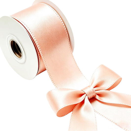 Satin Wired Ribbon 20 Yards, Multicolor, for Gift Wrapping, Wreaths, Garland, Christmas Tree Decoration, and Crafts (Peach, 2-1/2")
