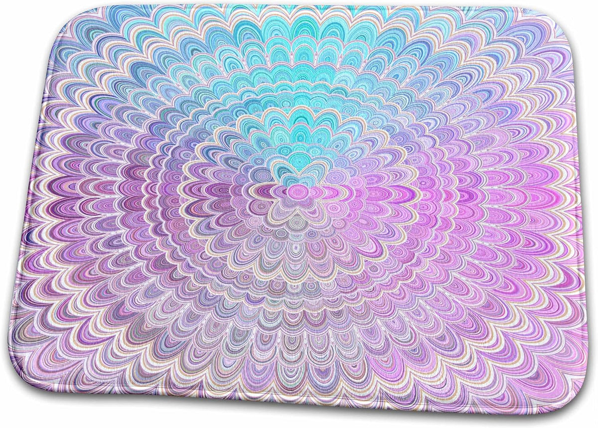 Dish Drying Mat - Mandala Flower in Pastel Pink and Light Blue - abstract design Zydd - Floral Mandalas