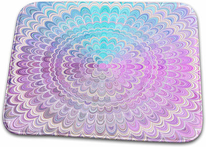 Dish Drying Mat - Mandala Flower in Pastel Pink and Light Blue - abstract design Zydd - Floral Mandalas