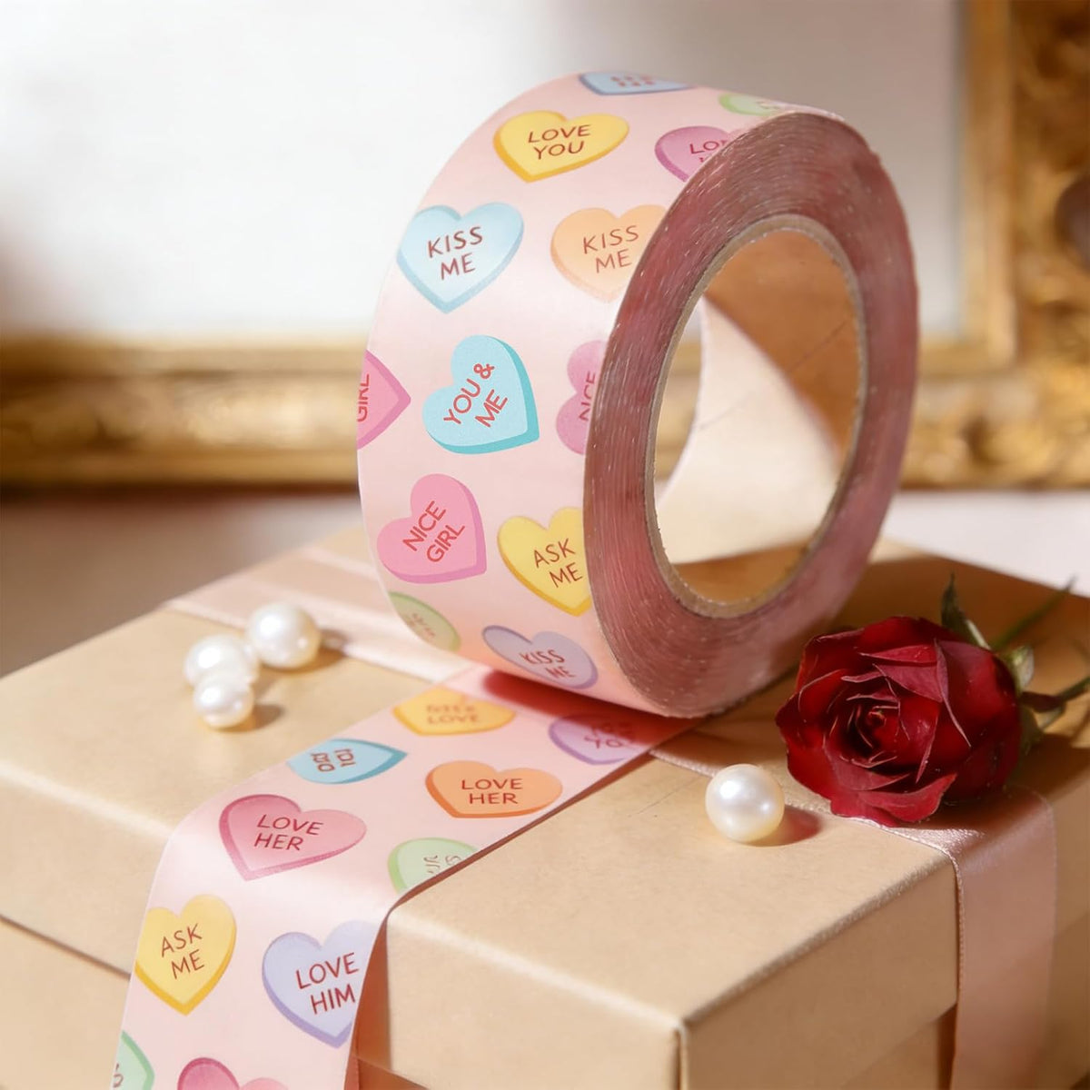 109 Yard Valentine's Day Packing Tape Pink Conversation Heart Cute Decorative Sticky Wrapping Tape for DIY Crafts Small Business Sealing Gift Boxes Mail Boxes