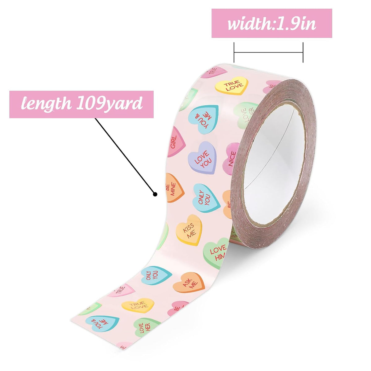 109 Yard Valentine's Day Packing Tape Pink Conversation Heart Cute Decorative Sticky Wrapping Tape for DIY Crafts Small Business Sealing Gift Boxes Mail Boxes
