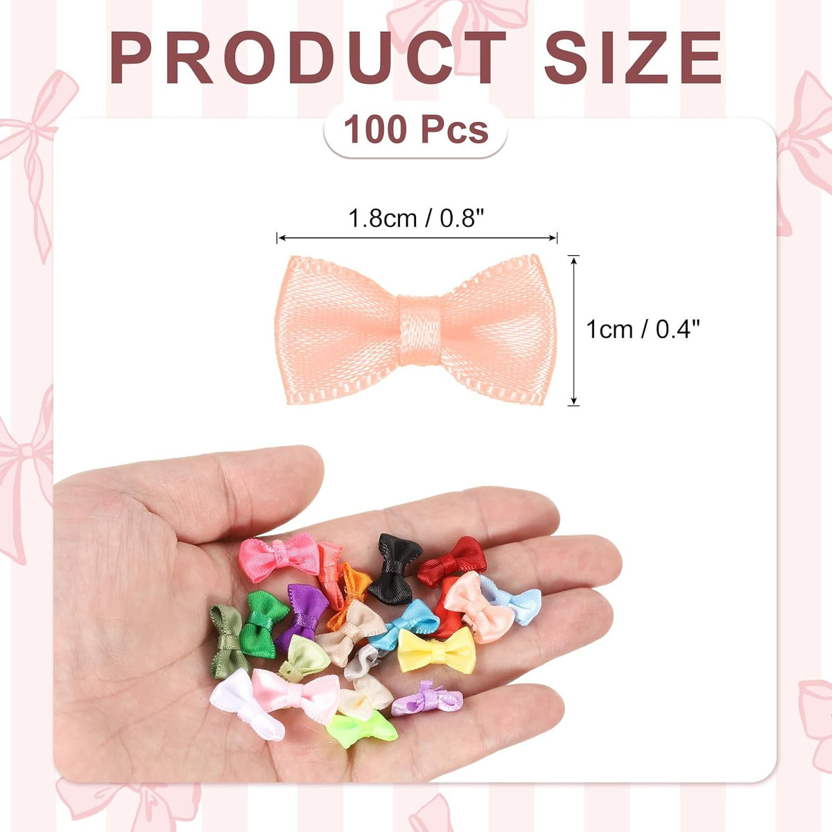 100 Pcs Mini Ribbon Bow 0.8" Mini Fabric Satin Ribbon Flower Bows for Craft DIY Sewing Wedding Birthday Party, Peach Red