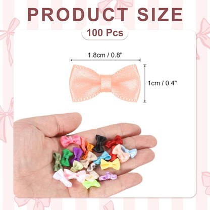 100 Pcs Mini Ribbon Bow 0.8" Mini Fabric Satin Ribbon Flower Bows for Craft DIY Sewing Wedding Birthday Party, Peach Red