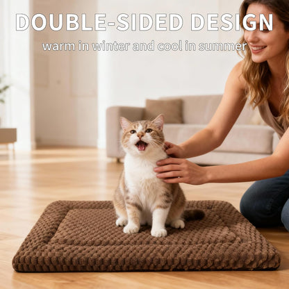Dog Bed Mat,Reversible & Ultra Soft Kennel Pad-Machine Washable Pet Bed for Dogs & Cats-All-Weather Crate Liner for Crates,Carriers & Travel (Dark Brown, 18" L x 14" W x 1.5" Th)