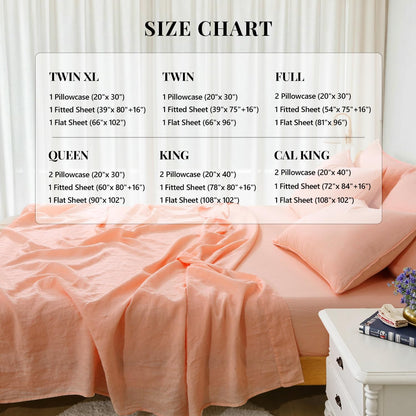 100% Organic Linen Sheets Set Queen Size,Washed French Flax Bed Sheets 4 Pieces(2 Pillowcases,1 Fitted Sheet,1 Flat Sheet) Peach Pink,Natural Linen Bedding