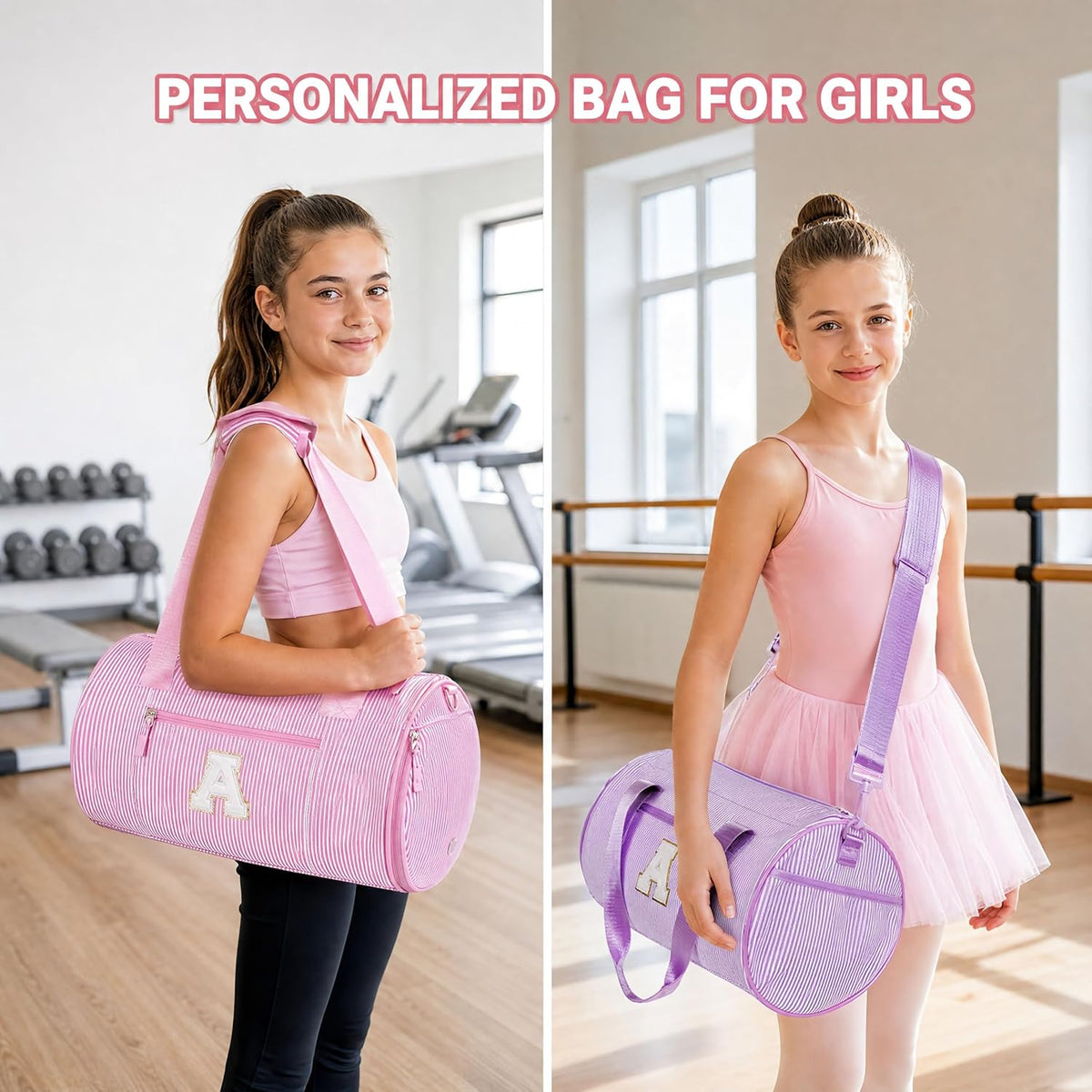 Birthday Gifts for Girls Kids Initial Dance Bag Duffle Bag, Pink R
