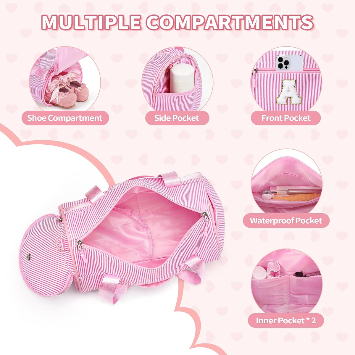 Birthday Gifts for Girls Kids Initial Dance Bag Duffle Bag, Pink R