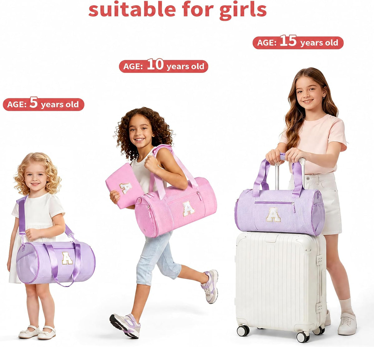 Birthday Gifts for Girls Kids Initial Dance Bag Duffle Bag, Pink R
