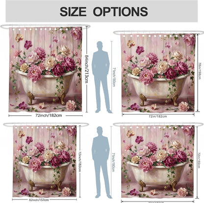 Peony Shower Curtain, Floral Romantic Orchid Ivy Spring Peach Waterproof Fabric Toile Cloth Shower Curtains for Home Bathroom Toile Hotel Decor 72x78 Inch
