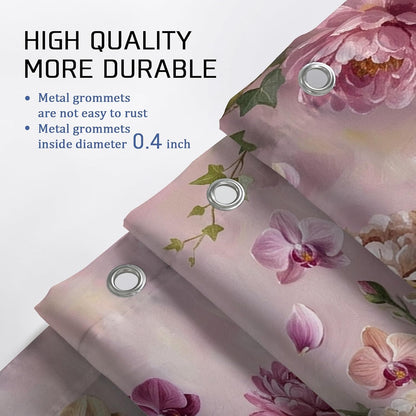 Peony Shower Curtain, Floral Romantic Orchid Ivy Spring Peach Waterproof Fabric Toile Cloth Shower Curtains for Home Bathroom Toile Hotel Decor 72x78 Inch