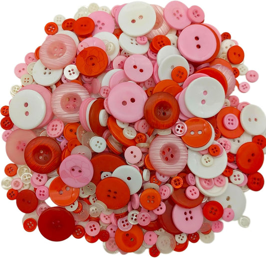 330g White Red Pink Buttons for Crafts Bulk Assorted Size Red Pink White Craft Button for Art, DIY Crafting, Valentine's Day Decoration