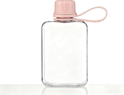 8.2 oz/240 ml Flat Travel Water Bottle, BPA Free Tritan Reusable Plastic Water Bottles Square Plastic Flask Pocket for Camping, Fitness, Outdoor Sports, Fits Purse and Pocket（Pink）