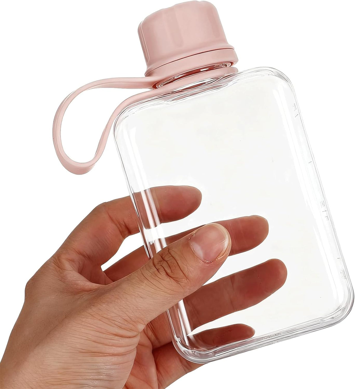 8.2 oz/240 ml Flat Travel Water Bottle, BPA Free Tritan Reusable Plastic Water Bottles Square Plastic Flask Pocket for Camping, Fitness, Outdoor Sports, Fits Purse and Pocket（Pink）