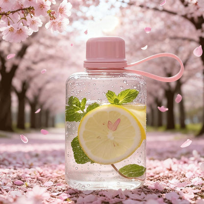 8.2 oz/240 ml Flat Travel Water Bottle, BPA Free Tritan Reusable Plastic Water Bottles Square Plastic Flask Pocket for Camping, Fitness, Outdoor Sports, Fits Purse and Pocket（Pink）