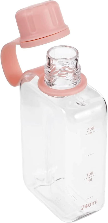 8.2 oz/240 ml Flat Travel Water Bottle, BPA Free Tritan Reusable Plastic Water Bottles Square Plastic Flask Pocket for Camping, Fitness, Outdoor Sports, Fits Purse and Pocket（Pink）