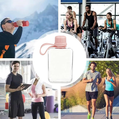 8.2 oz/240 ml Flat Travel Water Bottle, BPA Free Tritan Reusable Plastic Water Bottles Square Plastic Flask Pocket for Camping, Fitness, Outdoor Sports, Fits Purse and Pocket（Pink）