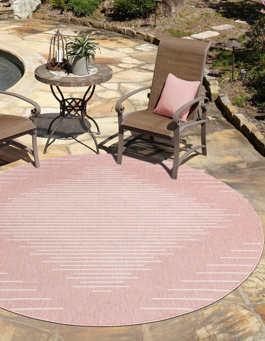 Outdoor Modern Collection Area Rug - Tambor (3' 3" Round, Pink/ Ivory)