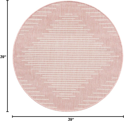 Outdoor Modern Collection Area Rug - Tambor (3' 3" Round, Pink/ Ivory)