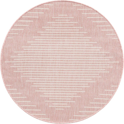 Outdoor Modern Collection Area Rug - Tambor (3' 3" Round, Pink/ Ivory)