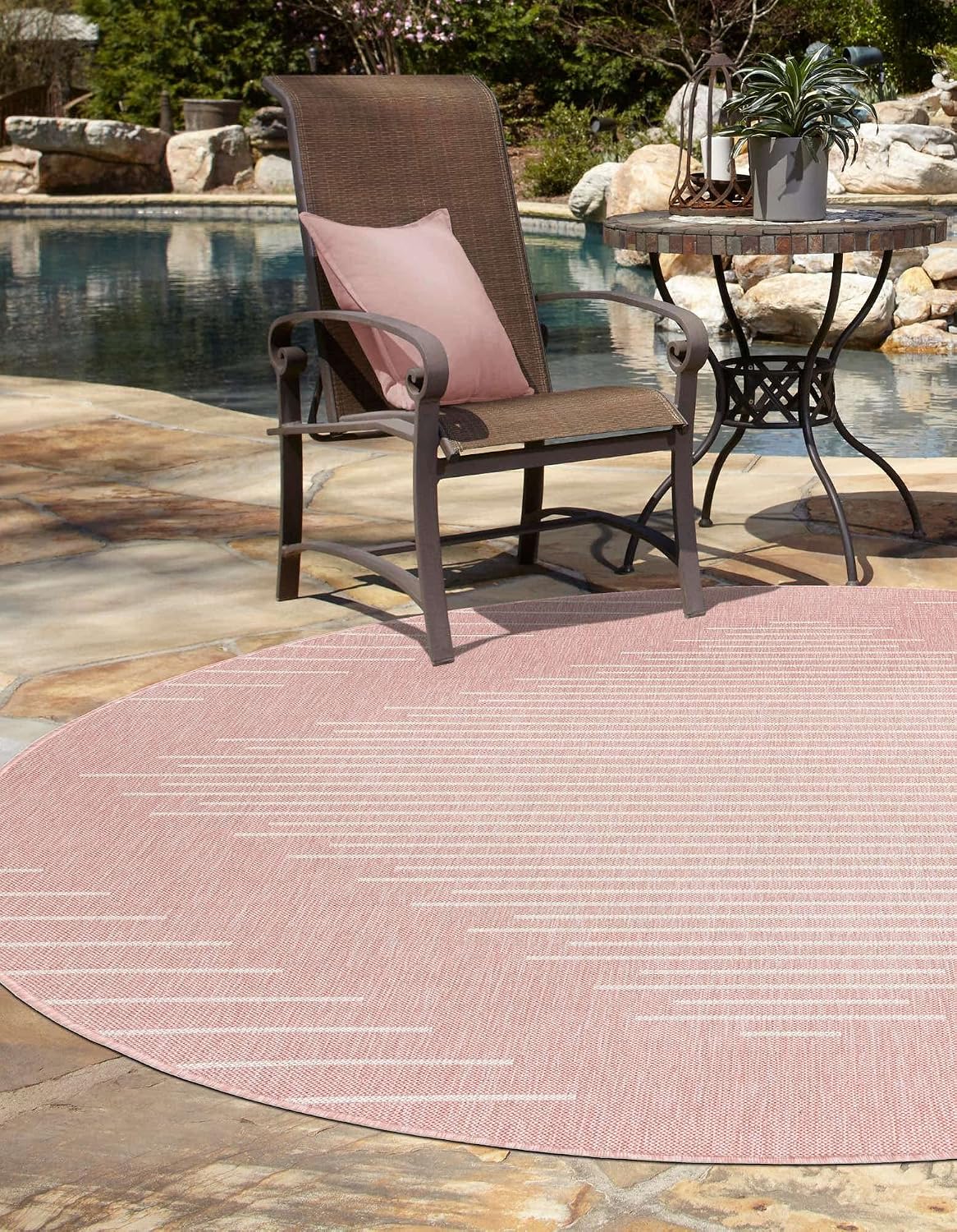 Outdoor Modern Collection Area Rug - Tambor (3' 3" Round, Pink/ Ivory)