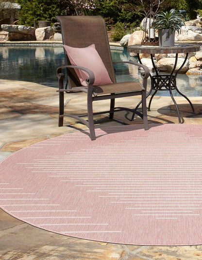 Outdoor Modern Collection Area Rug - Tambor (3' 3" Round, Pink/ Ivory)