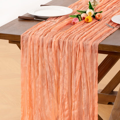 Peach Cheesecloth Table Runner Fall Boho Wrinkled Runner