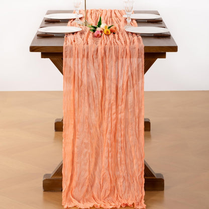 Peach Cheesecloth Table Runner Fall Boho Wrinkled Runner