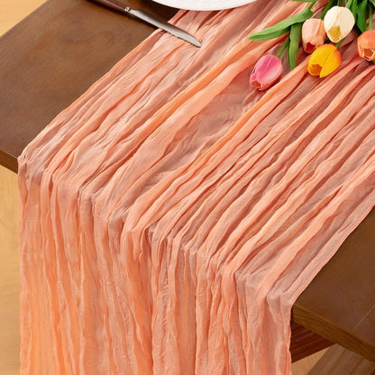 Peach Cheesecloth Table Runner Fall Boho Wrinkled Runner