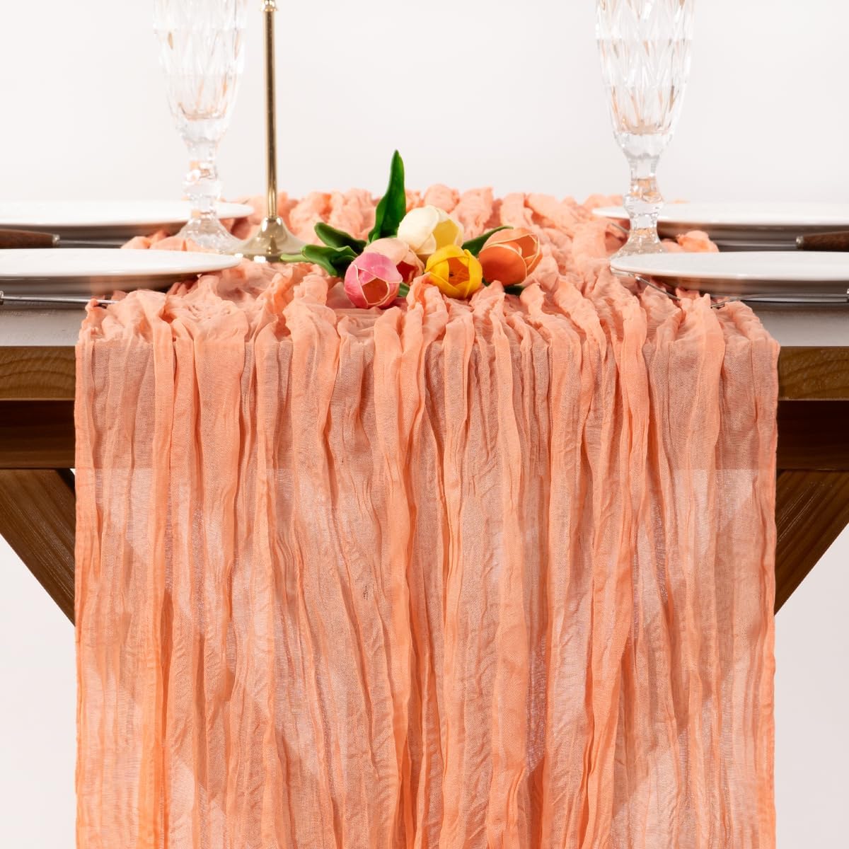 Peach Cheesecloth Table Runner Fall Boho Wrinkled Runner