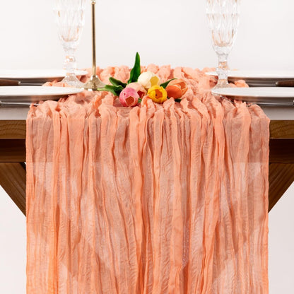 Peach Cheesecloth Table Runner Fall Boho Wrinkled Runner