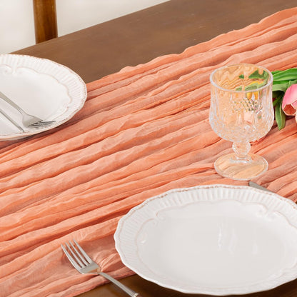Peach Cheesecloth Table Runner Fall Boho Wrinkled Runner